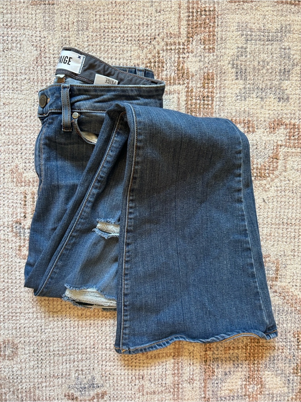 PAIGE Dark Blue Flare Jeans with Light Distressing